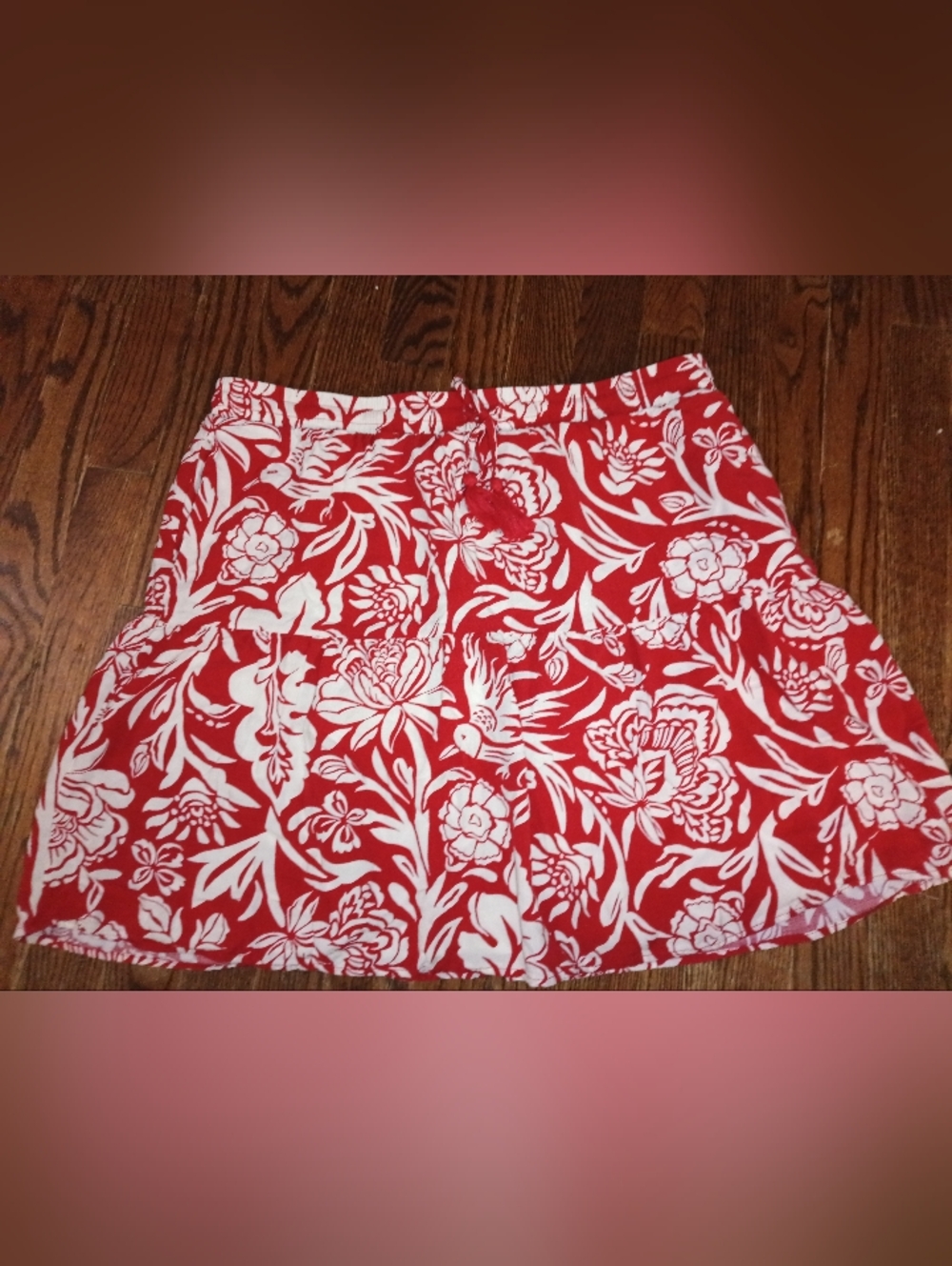 Knox Rose Red and White Floral Elastic Waist Skirt